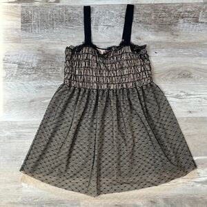 Anthropologie E. Elouise Babydoll Dress Black Mesh Dot Lace Fairycore M